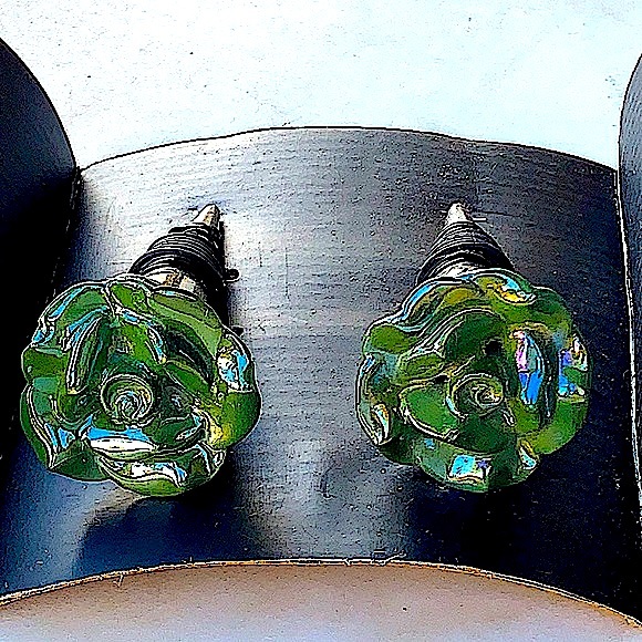 CASA DECOR BOTTLE STOPPERS ROSE GREEN AURORA BOREALIS SET OF 2 - Picture 6 of 8